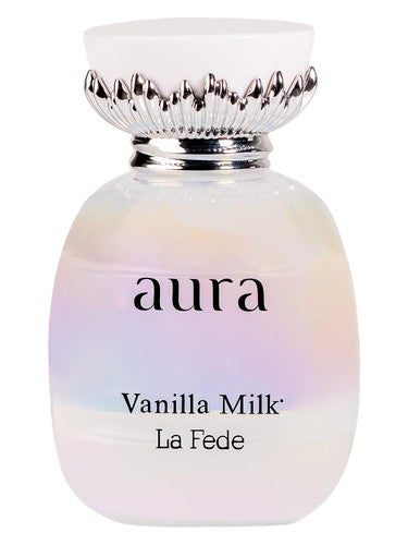 Khadlaj La Fede Aura Vanilla Milk Eau de Parfum 100ml iridescent bottle with silver and white cap