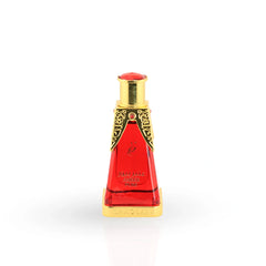 Amber Pure perfume oil bottle by Khadlaj with red glass and gold detailing