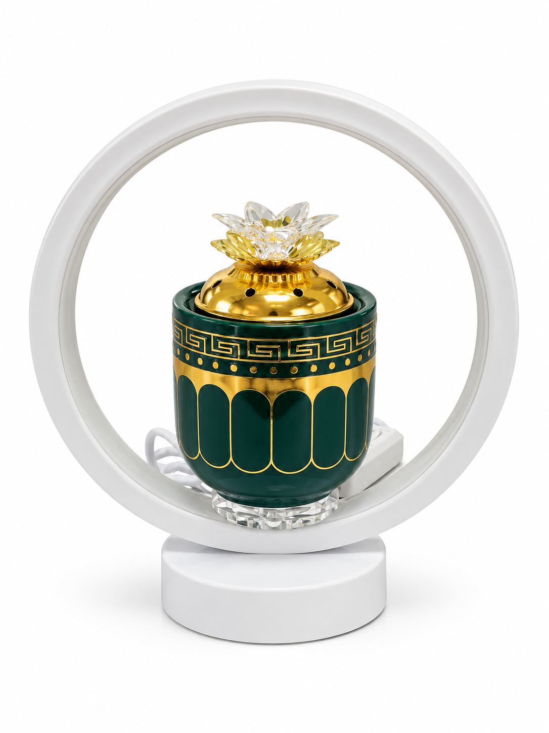 White & Green Incense Burner with Circular Light