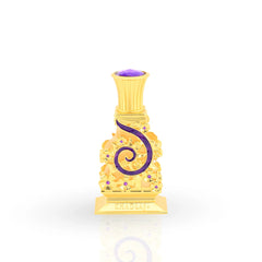 Johayna Purple perfume oil in ornate gold crystal bottle with purple swirl design and decorative gems