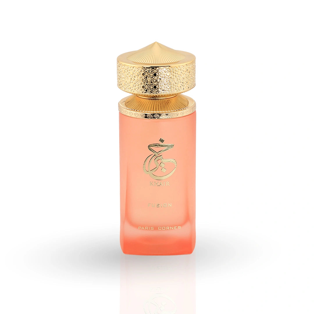 Paris Corner Khair Fusion coral perfume bottle with gold cap