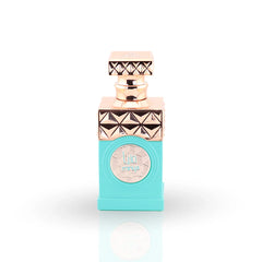 Minya turquoise perfume bottle with rose gold geometric cap by Paris Corner