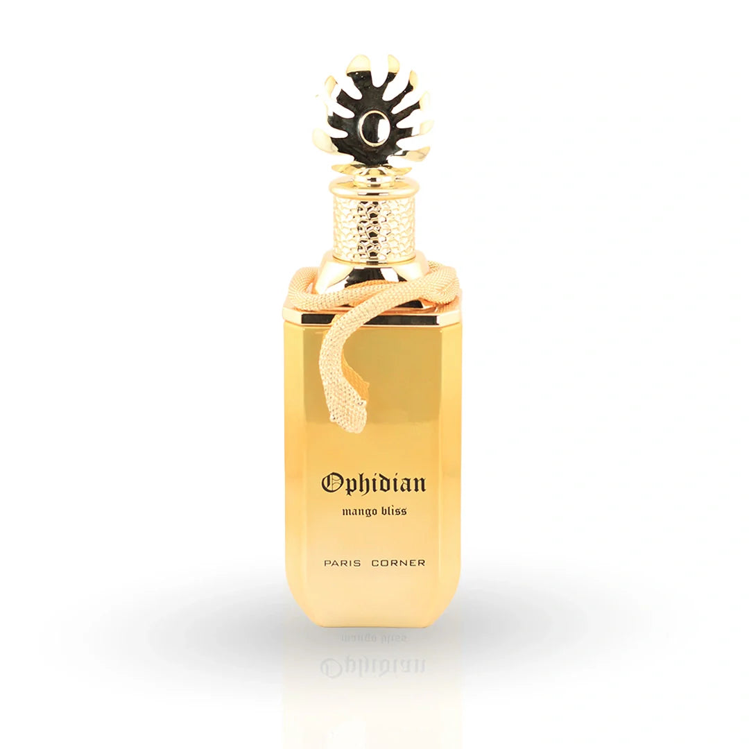 Ophidian Mango Bliss perfume bottle with golden packaging