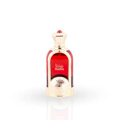 Rasha concentrated perfume oil 18ml bottle by Naseem with red liquid and gold ornate design