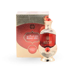 Roho Safi red perfume oil bottle with golden details by Naseem