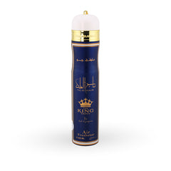 Blue and gold air freshener canister on a white background