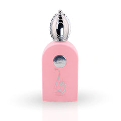 Pink Thuraya Rossa perfume bottle with silver cap by Mamlakat Al Oud