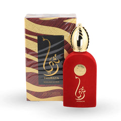 Lattafa Thuraya red perfume bottle with gold ornate cap