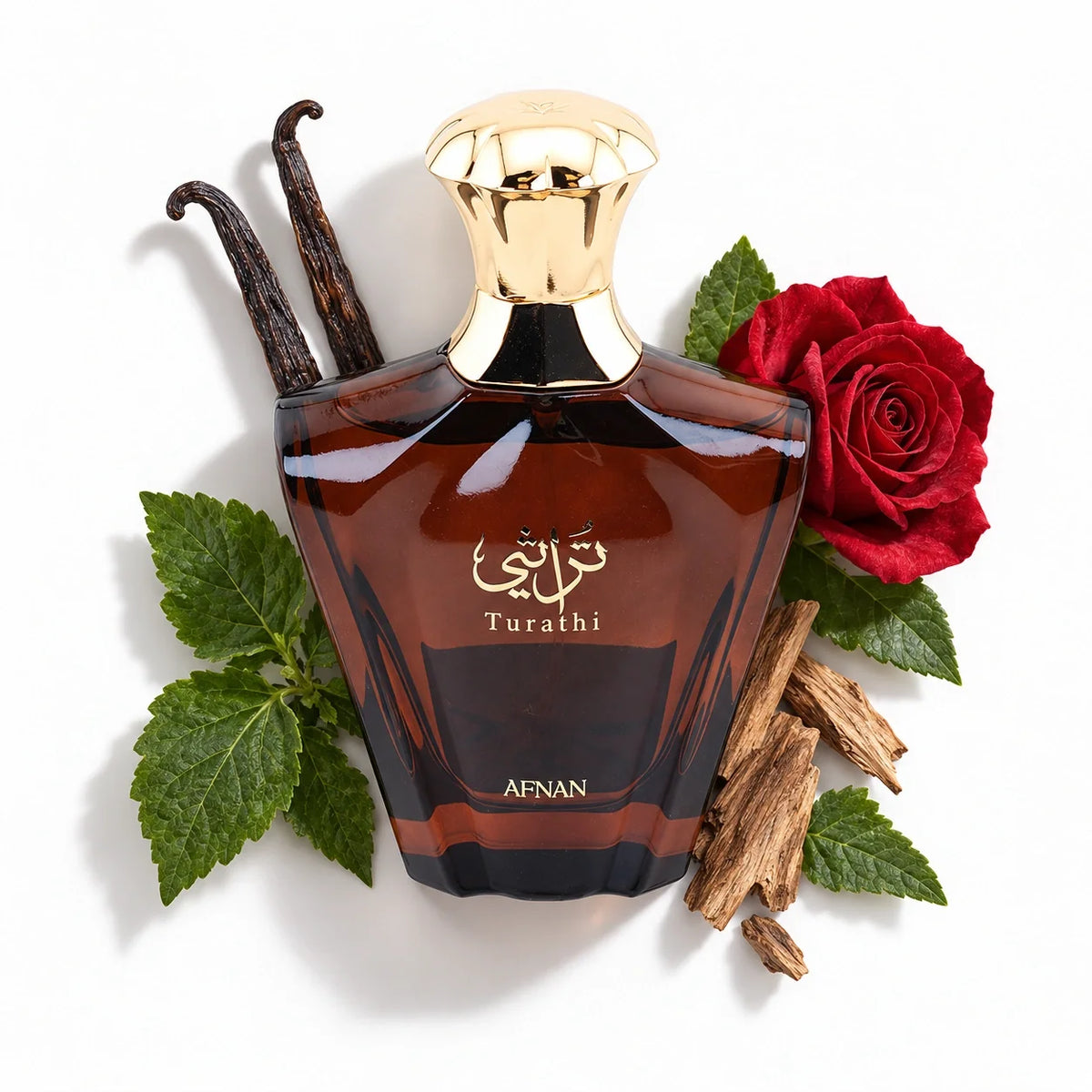 Afnan Turathi Brown Eau de Parfum 90ml bottle with patchouli and vanilla – unisex perfume, notes of amber, aromatic spices and rose
