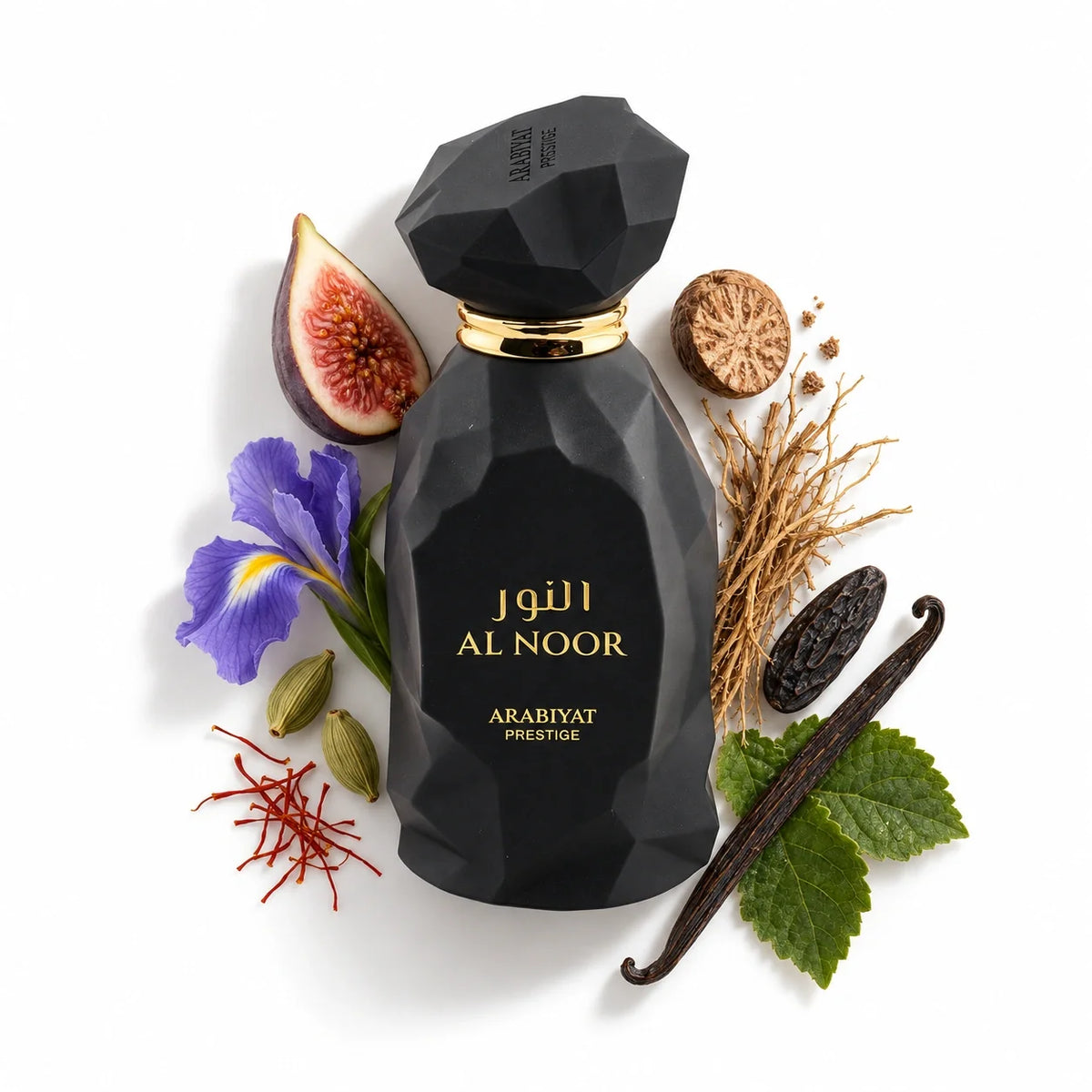 Arabiyat Prestige Al Noor Eau de Parfum 100ml bottle with cardamom and saffron – unisex perfume, notes of fig, leather, nutmeg and iris