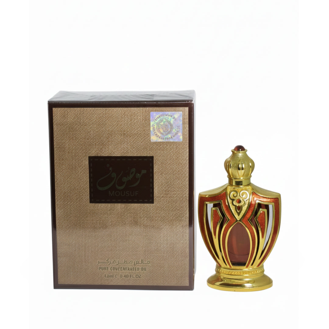 Ard Al Zaafaran Mousuf Perfume Oil 12ml bottle with its box – unisex attar, notes of roasted hazelnut, cedarwood and bergamot