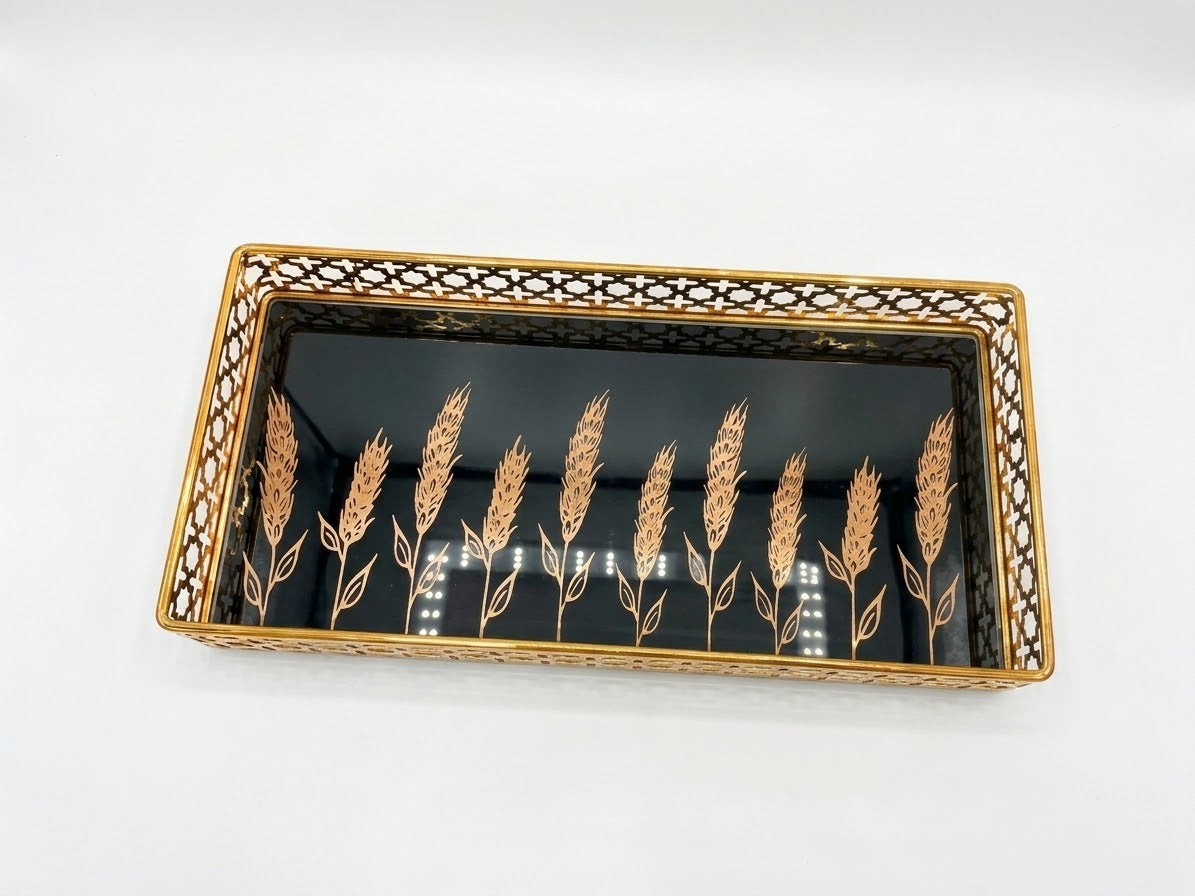Black & Gold Decorative Tray, alternate angle – home decor from Sara Sakina