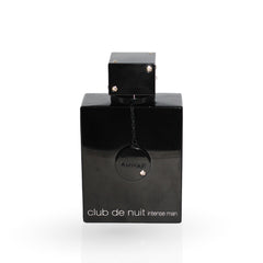 Black perfume bottle labeled 'club de nuit intense man' on a white background