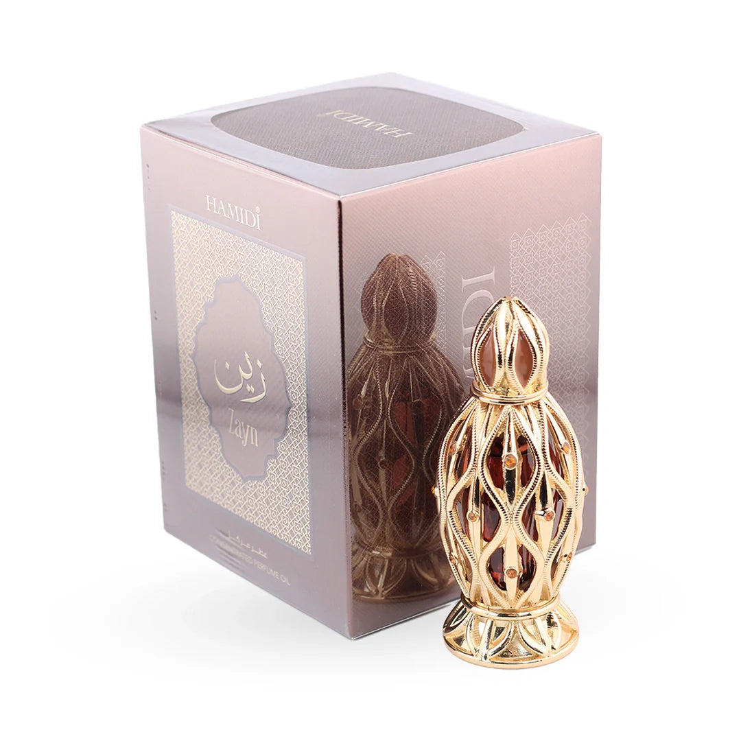 Hamidi Zayn Perfume Oil 22ml bottle with its box – unisex attar, notes of vanilla, musk and oud