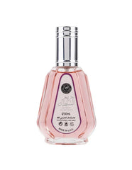 Hareem Al Sultan perfume in pink teardrop-shaped bottle with silver cap and Arabic labeling