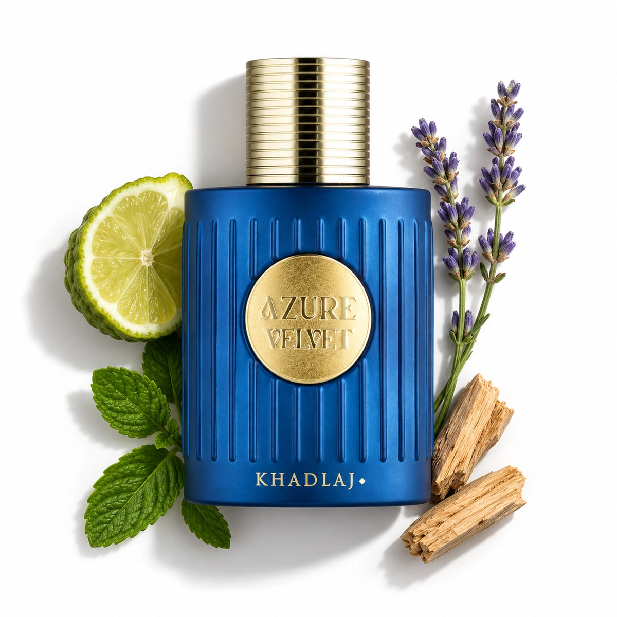 Khadlaj Azure Velvet Extrait de Parfum 100ml bottle with bergamot, lavender and mint – unisex perfume, notes of incense