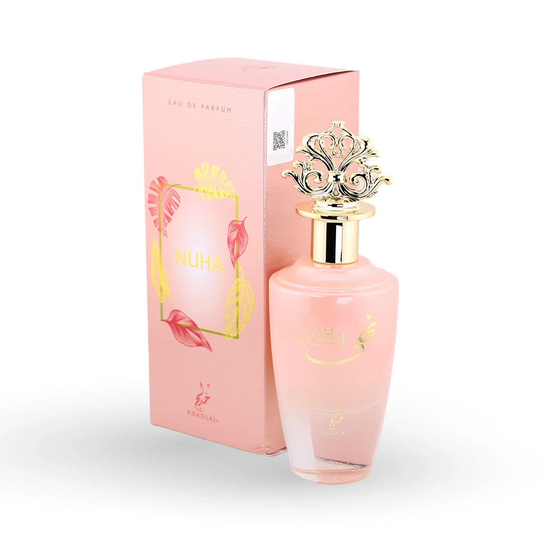 Khadlaj Nuha Eau de Parfum 85ml bottle with its box – women's perfume, notes of sandalwood, coconut and heliotrope