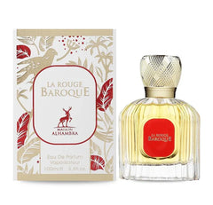 La Rouge Baroque perfume bottle 100ml with crystal-cut design and ornate botanical packaging