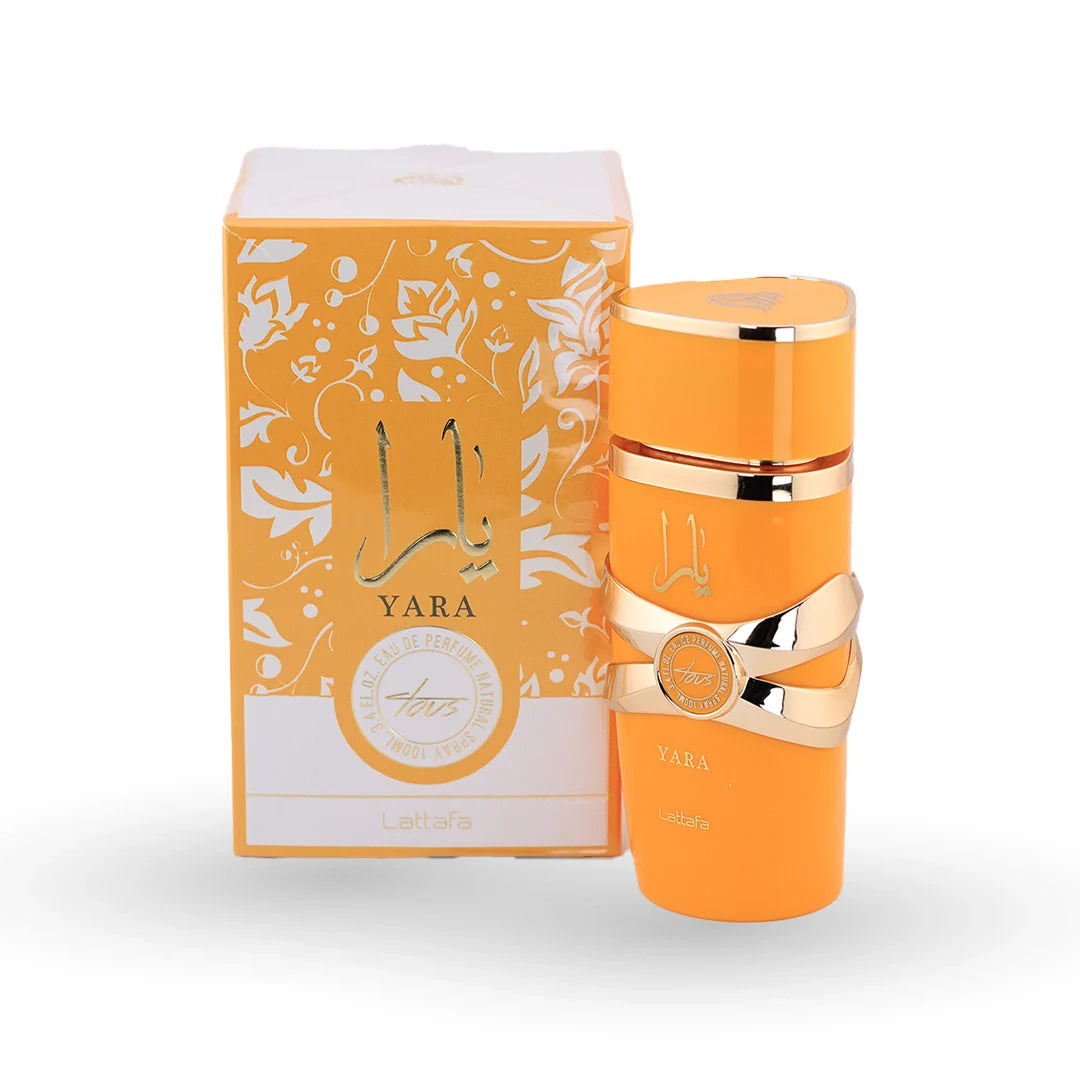 Lattafa Yara Tous Eau de Parfum 100ml bottle with its box – women's fruity perfume, notes of heliotrope, cashmeran and mango