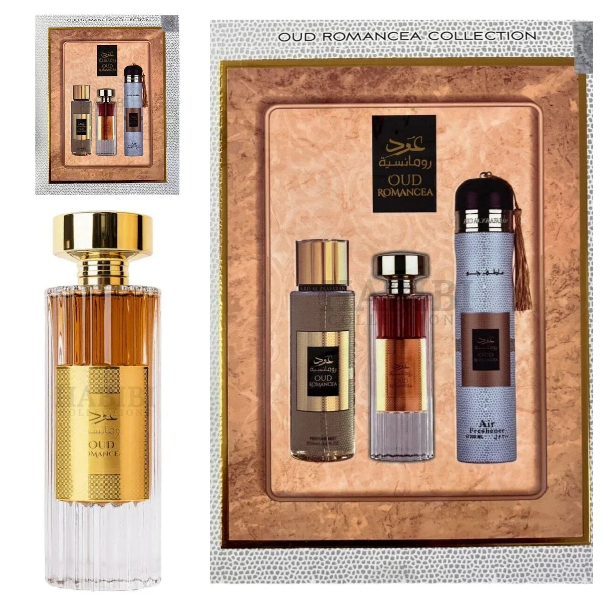 Ard Al Zaafaran Oud Romancea Collection Gift Set with bottles and box – unisex fragrance gift, notes of incense, bergamot and ylang-ylang