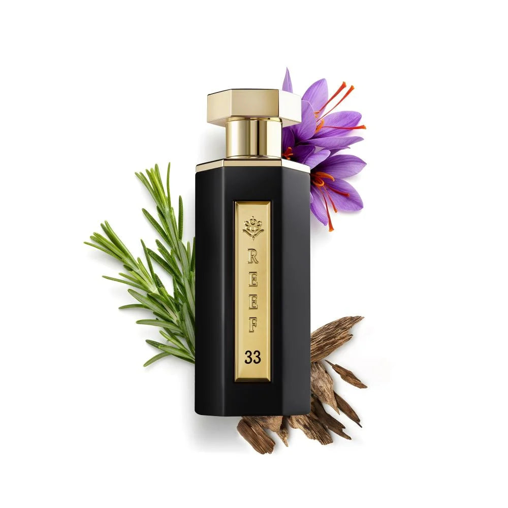 Reef Perfumes Reef 33 Eau de Parfum 100ml bottle with indian saffron, rosemary and agarwood – unisex spicy woody oud perfume
