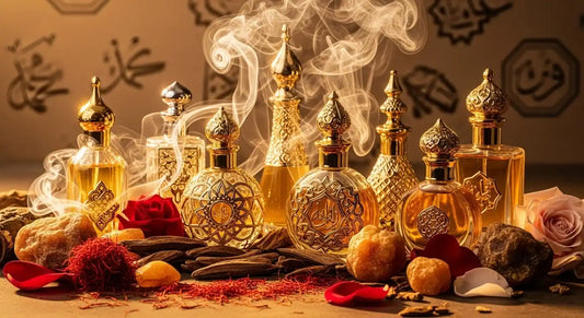Arab Perfume bottle with luxury oud and oriental fragrance design, showcasing elegant Middle Eastern style.