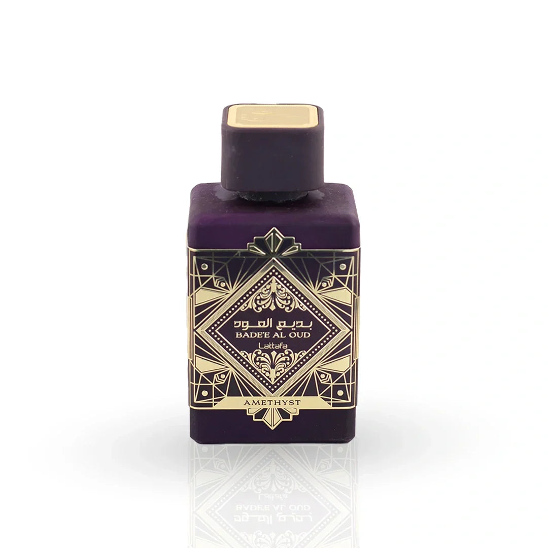 Lattafa Bade'e Al Oud Amethyst purple Eau de Parfum bottle