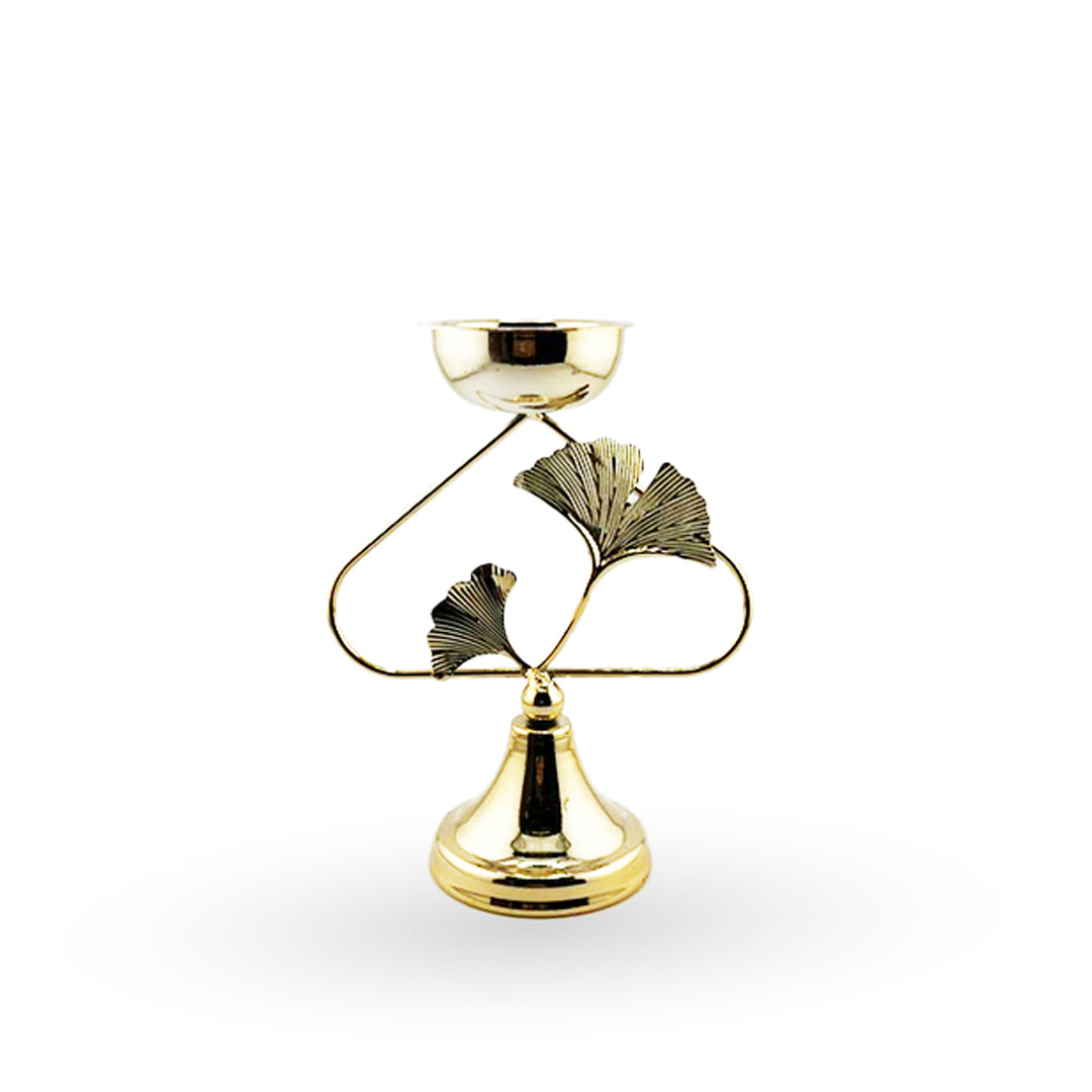 Bakhoor Burner – Gold Metal Leaf Stand (Premium Design)