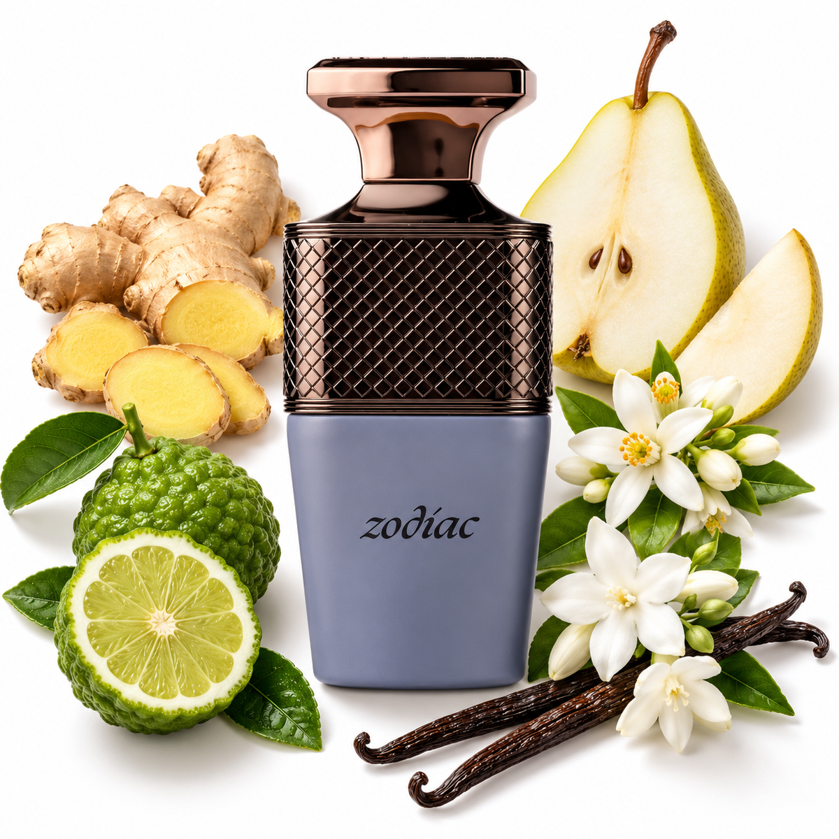 Paris Corner Zodiac 100ml bottle on white with ginger, pear, bergamot, orange blossom, jasmine and vanilla