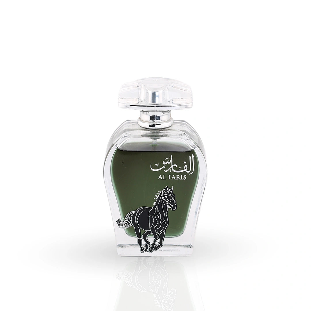 Al Faris 100ml Eau de Parfum by Arabiyat with crystal bottle and galloping horse design