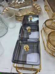 Ameco Luxury 3-Piece Glass Serving Pot Set Gold Trim-My Store