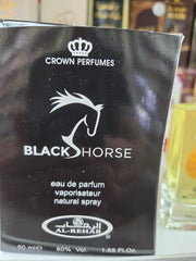 Black Horse perfume 50ml black packaging by Crown Perfumes Al-Rehab
