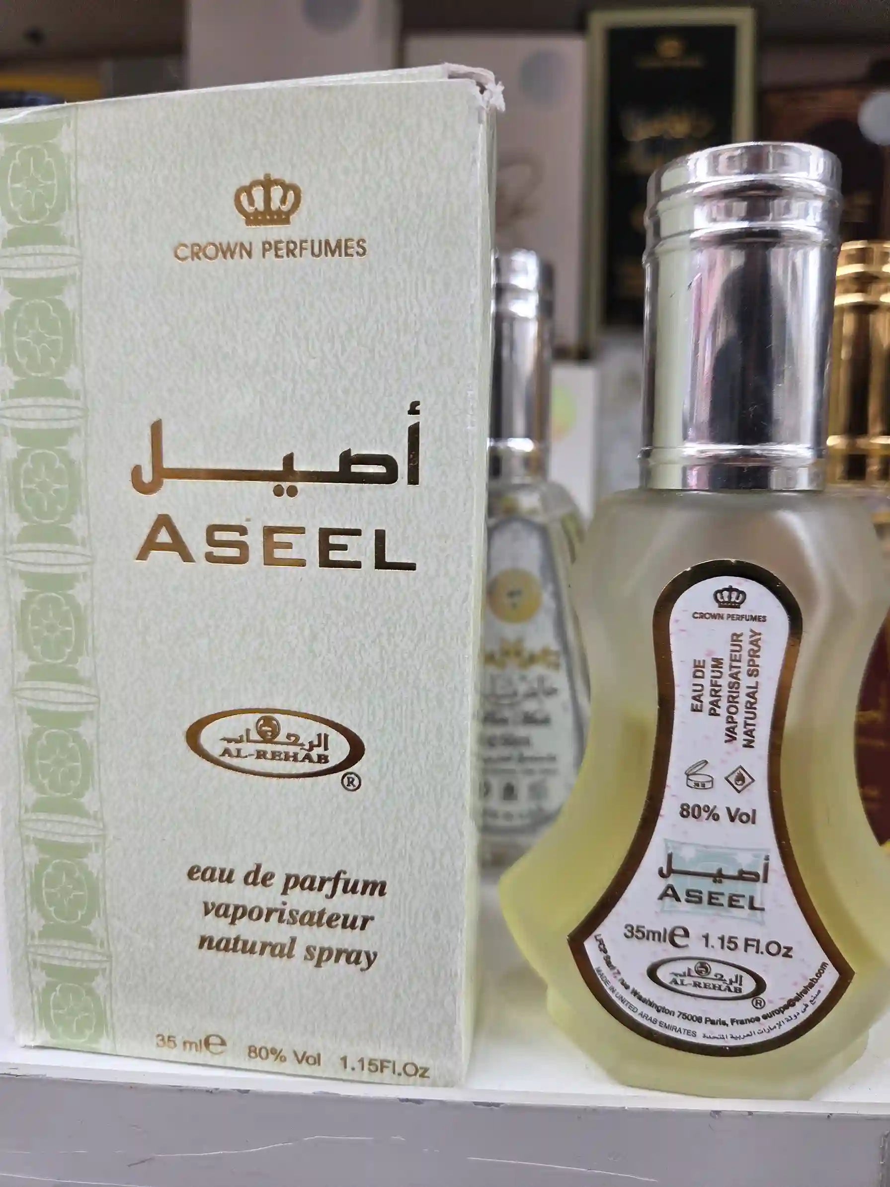 Crown Perfumes Aseel 35ml white Arabic unisex perfume bottle