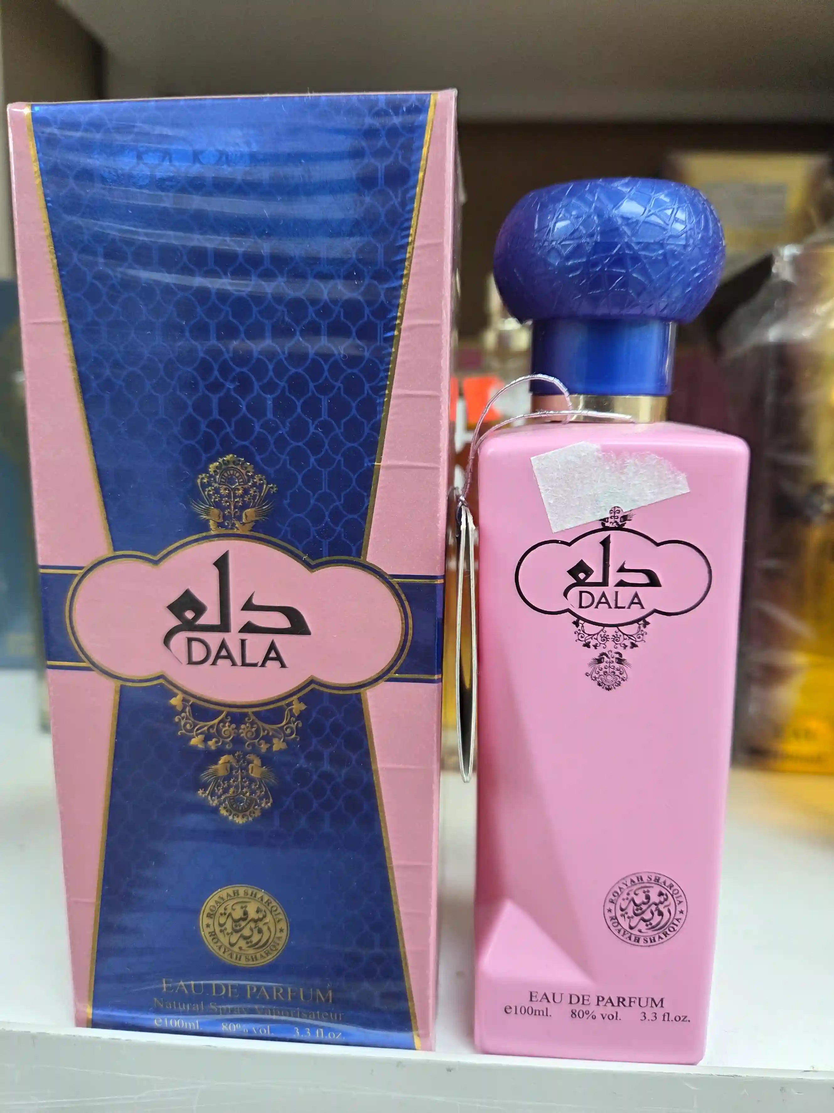 Dala perfume bottle 100ml with ornate pink and blue packaging