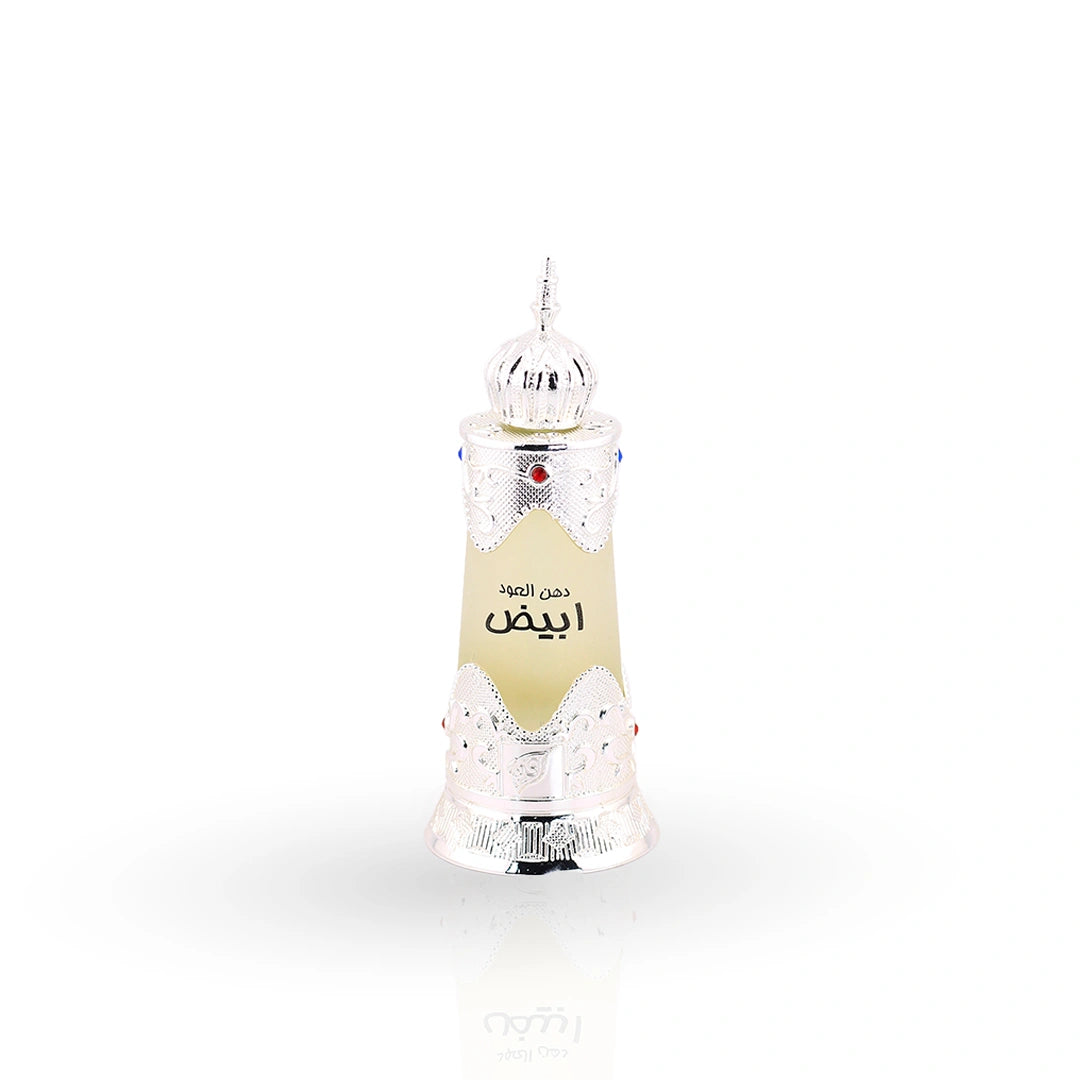 Afnan Dehn Al Oudh Abiyad perfume oil bottle with packaging