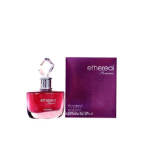Ethereal Femme perfume bottle in gradient pink with geometric crystal cap and purple box