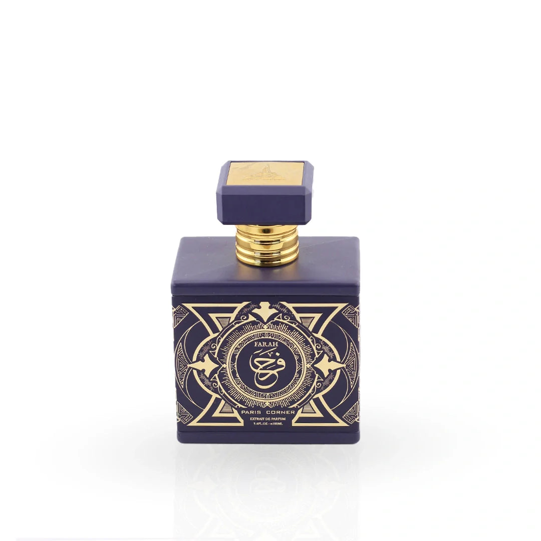Farah purple perfume bottle with gold Islamic patterns by Paris Corner