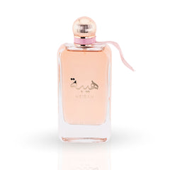 Heibah rose gold perfume bottle with pink ribbon and fluted cap detail