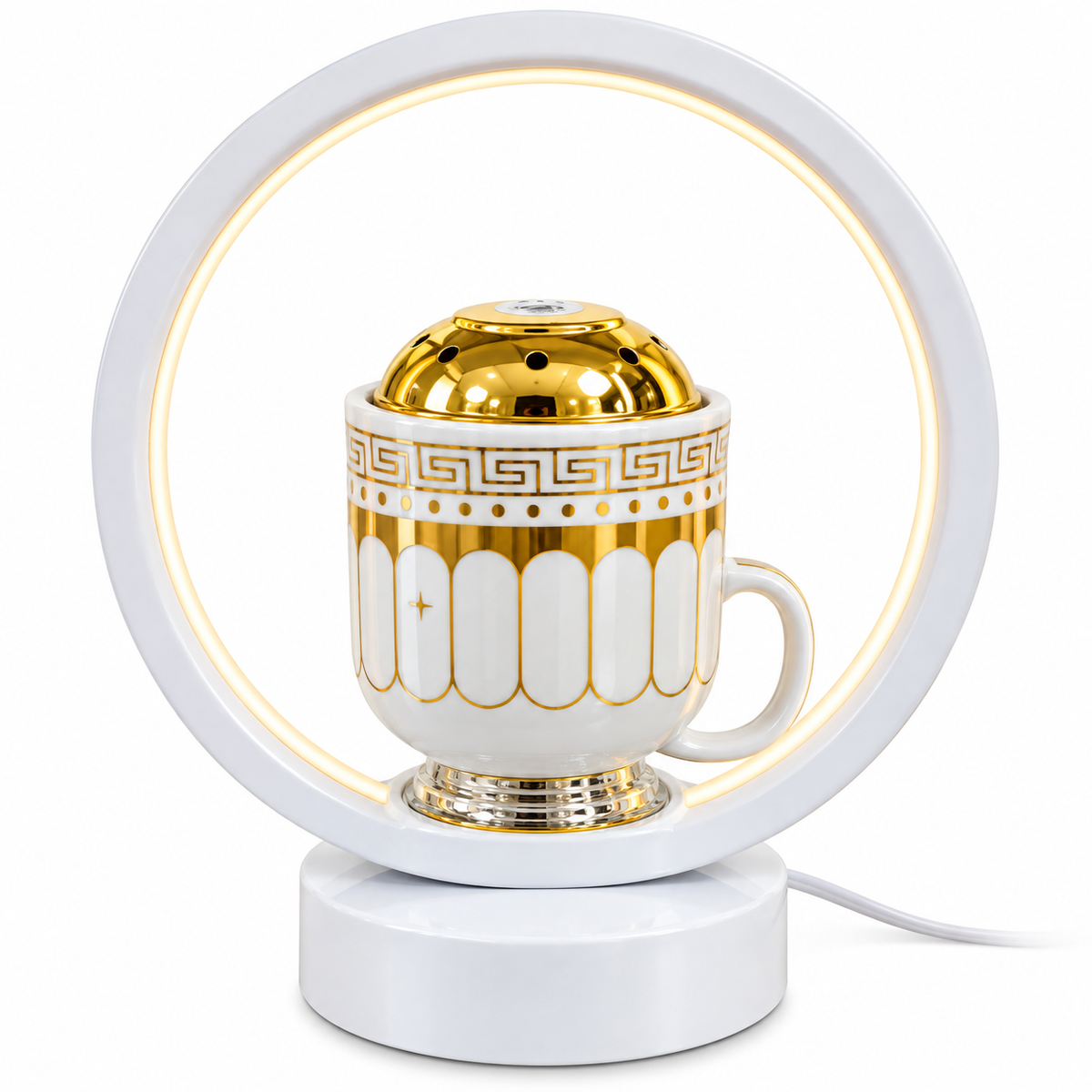 White & Gold Incense Burner with Circular Light