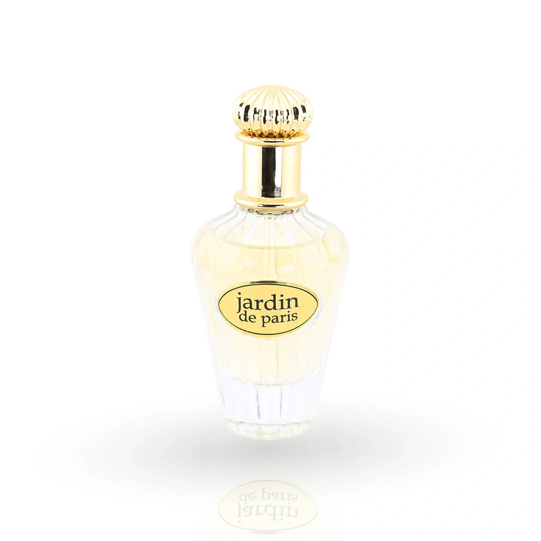 Jardin de Paris crystal perfume bottle with golden cap by Fragrance Couture