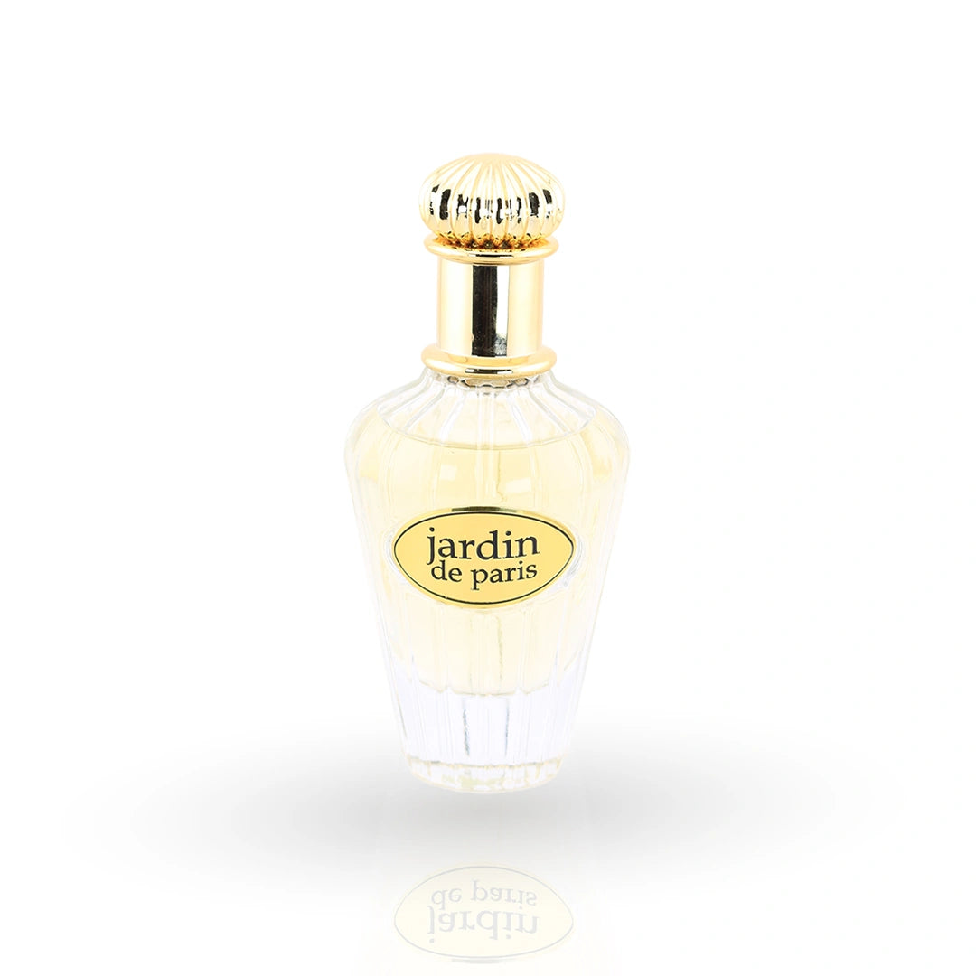 Jardin de Paris crystal perfume bottle with golden cap by Fragrance Couture