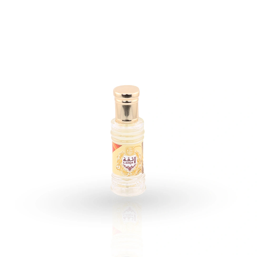 Laeqa roll-on perfume oil with colorful floral packaging