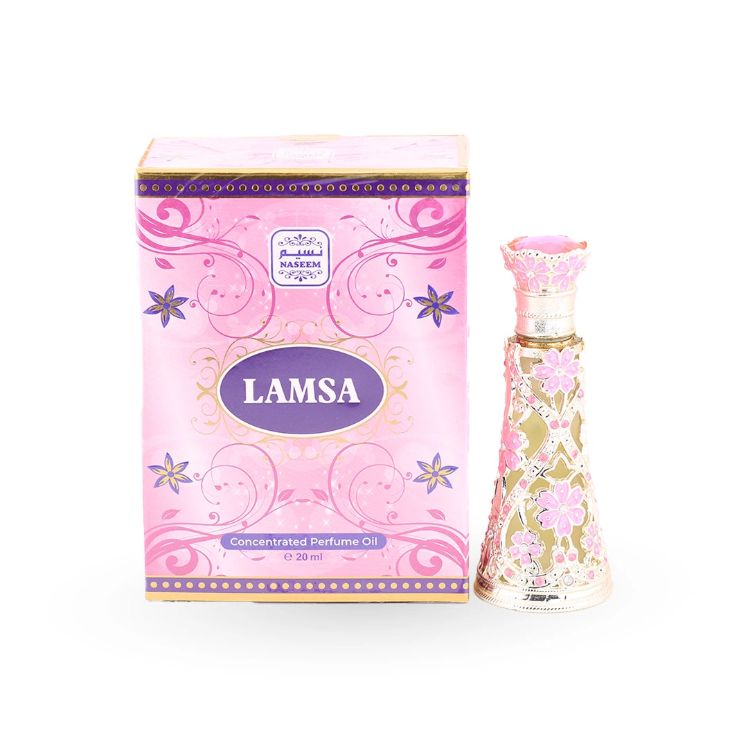 Lamsa floral perfume oil pink bottle by Naseem