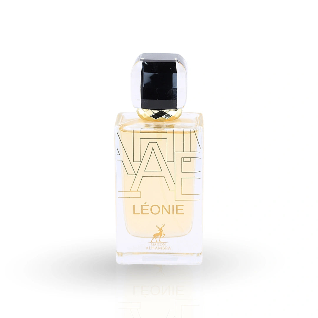 Léonie perfume bottle with black crystal cap by Maison Alhambra