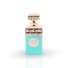 Minya turquoise perfume bottle with rose gold geometric cap by Paris Corner