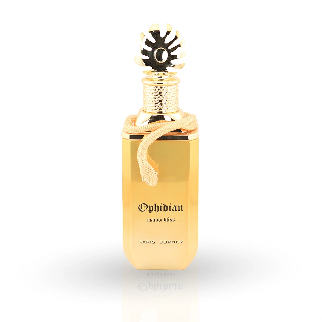 Ophidian Mango Bliss perfume bottle with golden packaging