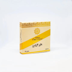 Oud Mood Bakhoor 40g box with golden Islamic geometric design