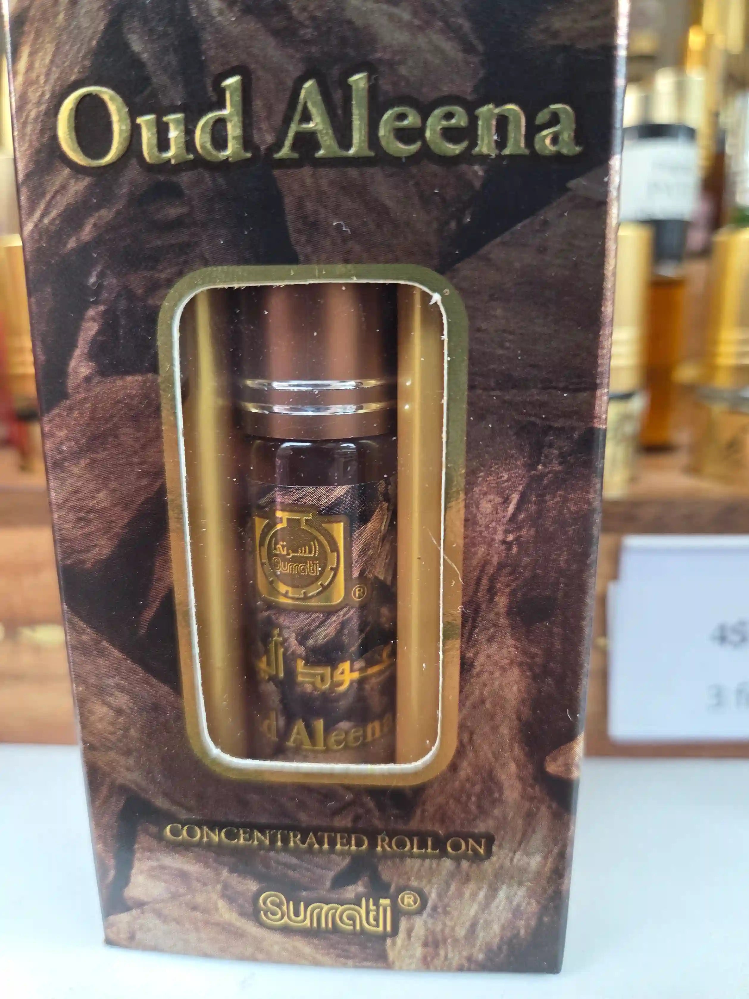Oud Aleena Surrati concentrated roll-on perfume bottle in wooden gift box
