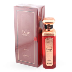 Qasida Queen 200ml perfume bottle by FAAN with red and rose-gold packaging