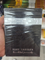 Ramz Lattafa perfume box textured black silver design